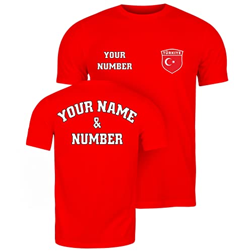 lepni.me Herren Türkei Fußball T-Shirt Ihrem Namen und Nummer | Türkische Flagge Abzeichen Personalisierte Trikot Individuelles Oberteil | WM 2022 (L Rot Mehrfarben) von lepni.me