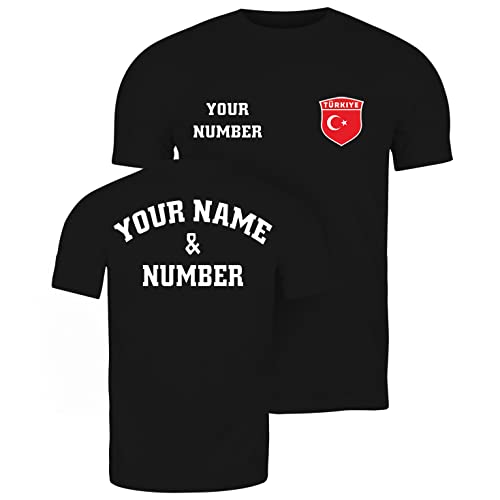 lepni.me Herren Türkei Fußball T-Shirt Ihrem Namen und Nummer | Türkische Flagge Abzeichen Personalisierte Trikot Individuelles Oberteil | WM 2022 (S Schwarz Mehrfarben) von lepni.me