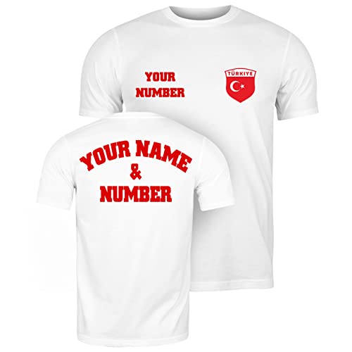 lepni.me Herren Türkei Fußball T-Shirt Ihrem Namen und Nummer | Türkische Flagge Abzeichen Personalisierte Trikot Individuelles Oberteil | WM 2022 (XL Weiß Mehrfarben) von lepni.me