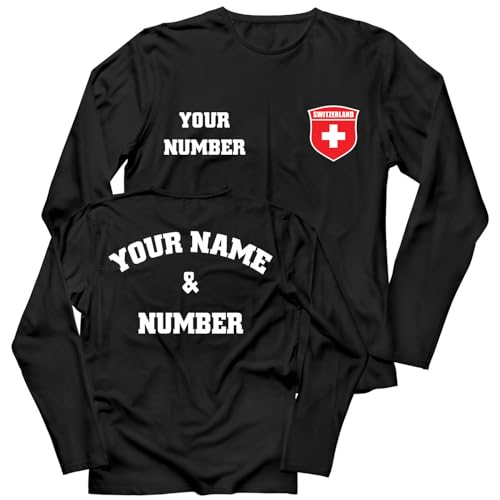 lepni.me Herren personalisiertes Langarm-Fußballtrikot Schweiz T-Shirt| Name und Nummer |Schweizer Flagge Abzeichen | Fußball-Europameisterschaft 2024 (5XL Schwarz Mehrfarben) von lepni.me