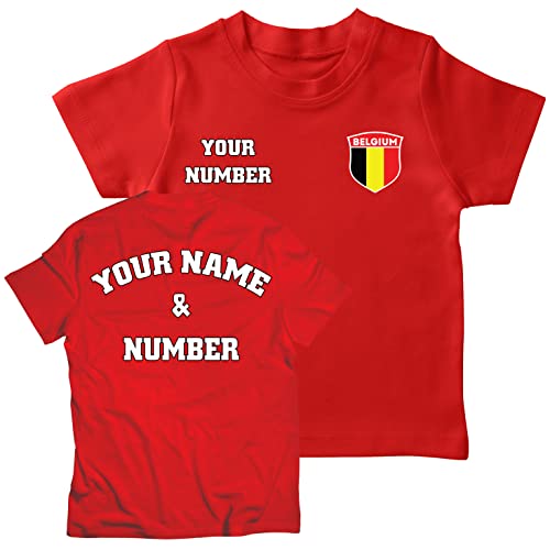 lepni.me Kinder Belgien Fußball T-Shirt mit Ihrer Namen und Nummer | Belgier Flagge Abzeichen Personalisierte Trikot Weltmeisterschaft 2022 (1-2 Jahre Rot Mehrfarben) von lepni.me