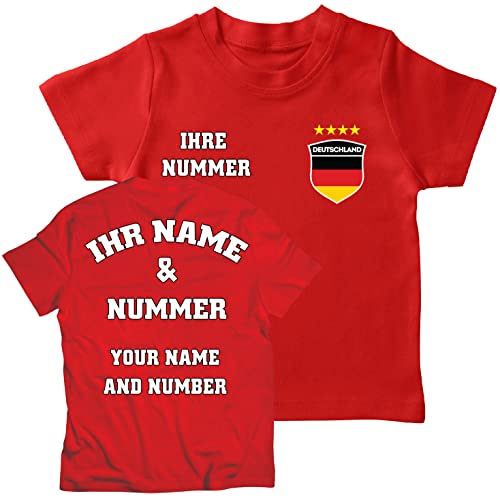 lepni.me Kinder Deutschland Fußball Trikot Dein Name und Deine Nummer T-Shirts Fußball Europameisterschaft oder WM 2022 Geschenke (5-6 Jahre Rot Mehrfarben) von lepni.me