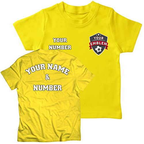 lepni.me Kinder Fußball Trikot mit Dem Emblem Ihres Lieblingsvereins Personalisierter Name und Nummer Individuelles T-Shirt Fahnenabzeichen (5-6 Jahre Gelb Mehrfarben) von lepni.me
