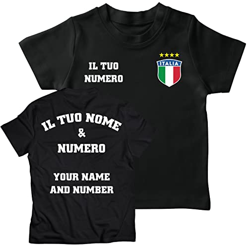 lepni.me Kinder Italien Fußball T-Shirts | Dein Name und Deine Nummer | Fußball Europameisterschaft oder WM 2022 Geschenke (3-4 Jahre Schwarz Mehrfarben) von lepni.me