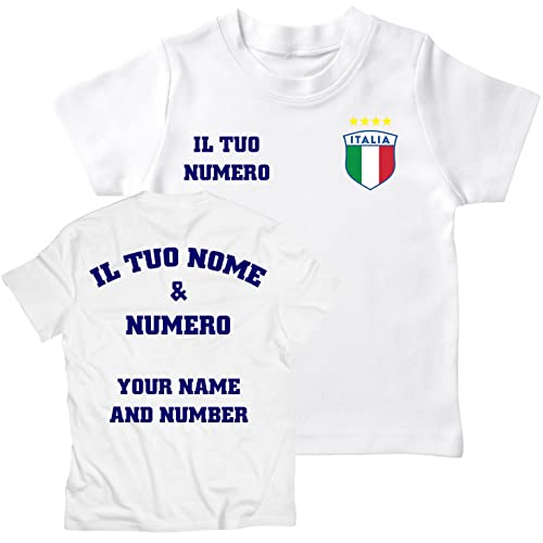 lepni.me Kinder Italien Fußball T-Shirts | Dein Name und Deine Nummer | Fußball Europameisterschaft oder WM 2022 Geschenke (5-6 Jahre Weiß Mehrfarben) von lepni.me
