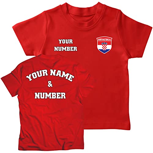 lepni.me Kinder Kroatien Fußball T-Shirt mit Ihrer Namen und Nummer | Kroatische Flagge Abzeichen Personalisierte Trikot Weltmeisterschaft 2022 (1-2 Jahre Rot Mehrfarben) von lepni.me