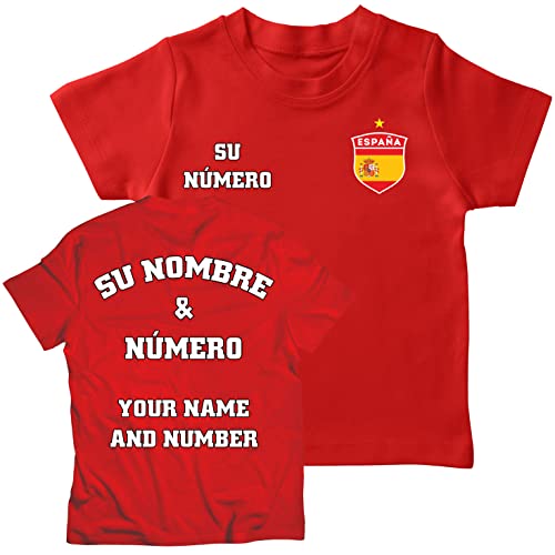 lepni.me Kinder Spanien Fußball T-Shirts | Dein Name und Deine Nummer | Fußball Europameisterschaft oder WM 2022 Geschenke (5-6 Jahre Rot Mehrfarben) von lepni.me
