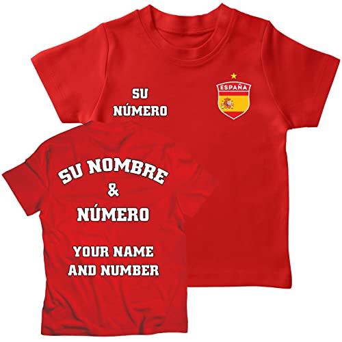 lepni.me Kinder Spanien Fußball T-Shirts | Dein Name und Deine Nummer | Fußball Europameisterschaft oder WM 2022 Geschenke (7-8 Jahre Rot Mehrfarben) von lepni.me