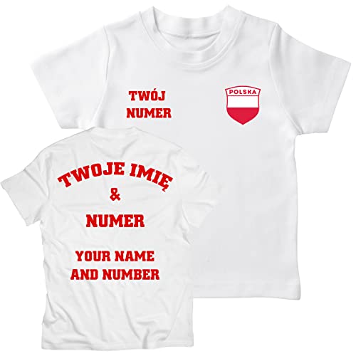 lepni.me Kinder T-Shirt Polen Fußball Trikot Ihrem Namen und Nummer Polnische Flagge Abzeichen Personalisierte Custom Top WM 2022 Fans (3-4 Jahre Weiß Mehrfarben) von lepni.me