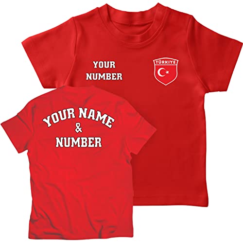 lepni.me Personalisiertes Fußball-Türkei-T-Shirt für Kinder | Ihr Name und Ihre Nummer | Türkische Flagge Abzeichen | Fußball-Europameisterschaft (3-4 Jahre Rot Mehrfarben) von lepni.me