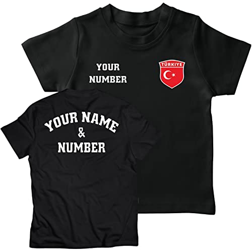 lepni.me Personalisiertes Fußball-Türkei-T-Shirt für Kinder | Ihr Name und Ihre Nummer | Türkische Flagge Abzeichen | Fußball-Europameisterschaft (3-4 Jahre Schwarz Mehrfarben) von lepni.me