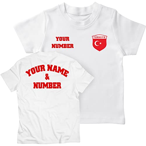 lepni.me Kinder T-Shirt Türkei Fußball Trikot mit Ihrem Namen und Nummer | Türkische Flagge Abzeichen Personalisierte | Weltmeisterschaft 2022 (3-4 Jahre Weiß Mehrfarben) von lepni.me