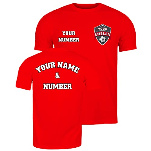 lepni.me Männer Fußball Trikot mit Dem Emblem Ihres Lieblingsvereins Personalisierter Name und Nummer Individuelles T-Shirt Fahnenabzeichen (M Rot Mehrfarben) von lepni.me