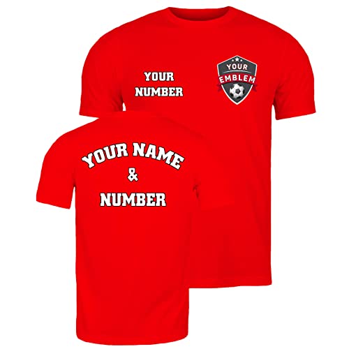 lepni.me Männer Fußball Trikot mit Dem Emblem Ihres Lieblingsvereins Personalisierter Name und Nummer Individuelles T-Shirt Fahnenabzeichen (S Rot Mehrfarben) von lepni.me