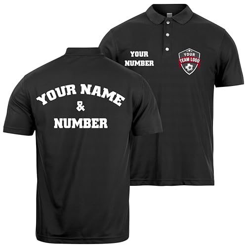 lepni.me Männer Poloshirts Fußballtrikot mit Dem Emblem Ihres Lieblingsvereins Personalisierter Name und Nummer Individuelles T-Shirt Fahnenabzeichen (L Schwarz Mehrfarben) von lepni.me
