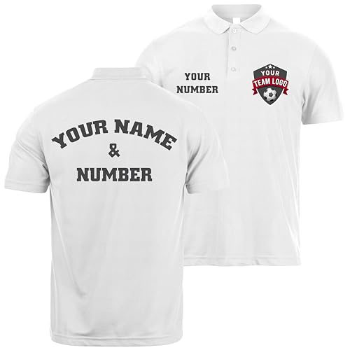 lepni.me Männer Poloshirts Fußballtrikot mit Dem Emblem Ihres Lieblingsvereins Personalisierter Name und Nummer Individuelles T-Shirt Fahnenabzeichen (M Weiß Mehrfarben) von lepni.me