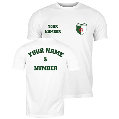 lepni.me Männer T-Shirt Algerien-Fußballtrikot mit Ihrem Namen und Ihrer Nummer | Algerien-Flaggenabzeichen Trikot individuelles Top | Weltmeisterschaft 2022 (L Weiß Mehrfarben) von lepni.me