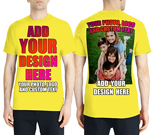 lepni.me Männer T-Shirt Benutzerdefinierter 2-seitiger Vorder- und Rückseitendruck Personalisierter Text oder Entwerfen Sie Ihr Eigenes Bild (L Gelb Mehrfarben) von lepni.me