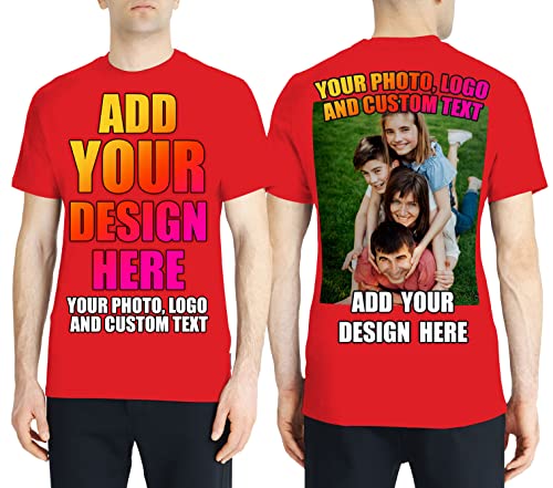 lepni.me Männer T-Shirt Benutzerdefinierter 2-seitiger Vorder- und Rückseitendruck Personalisierter Text oder Entwerfen Sie Ihr Eigenes Bild (L Rot Mehrfarben) von lepni.me