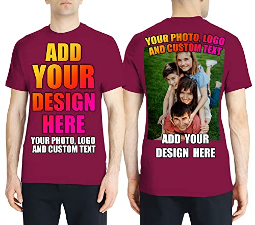 lepni.me Männer T-Shirt Benutzerdefinierter 2-seitiger Vorder- und Rückseitendruck Personalisierter Text oder Entwerfen Sie Ihr Eigenes Bild (M Burgund Mehrfarben) von lepni.me