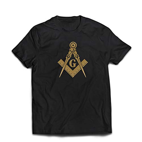 lepni.me Männer T-Shirt Brüderliches und freimaurerisches Logo, Freimaurerplatz und Kompass (XL Schwarz Gold) von lepni.me