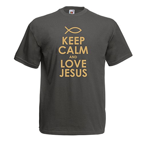 lepni.me Männer T-Shirt Liebe Jesus Christus, christliche Religion - Ostern, Auferstehung, Geburt Christi, religiöse Geschenkideen (M Graphit Gold) von lepni.me