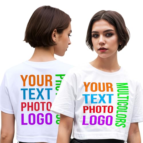 lepni.me Personalisierbares Damen-Crop-Top für Alltag & besondere Anlässe – Mit individuellem Front- und Rückendruck – Geschenk oder für passende Outfits (S Weiß Mehrfarben) von lepni.me