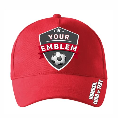 lepni.me Personalisierte Unisex Sportkappen mit Teamlogo Nummer oder Text Schnallenverschlusskappe für Baseball Golf Basketball (Einstellbar Rot Mehrfarben) von lepni.me