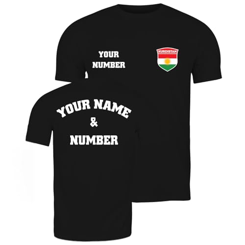 lepni.me Personalisiertes Herren-Fußballtrikot Kurdistan T-Shirt | Name und Nummer | Kurdische Flagge, Abzeichen | Fußball-Europameisterschaft 2024 (XXL Schwarz Mehrfarben) von lepni.me