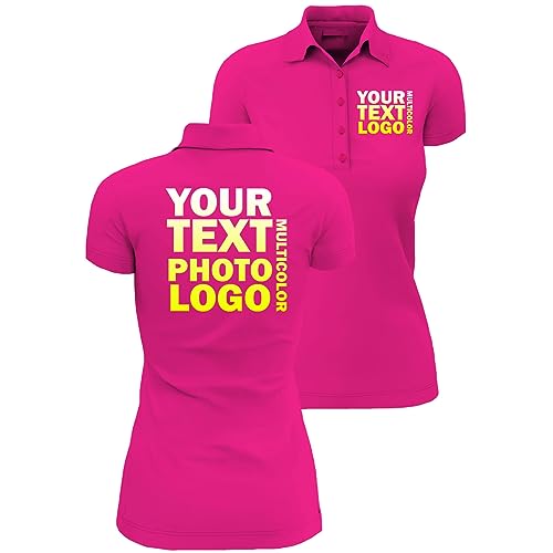 lepni.me Poloshirt Damen Passform mit Benutzerdefinierte Firmenlogo Personalisierter Vorder- und Rückseite für Business Berufsbekleidung Uniform Golf (XXL Hotpink Mehrfarben) von lepni.me