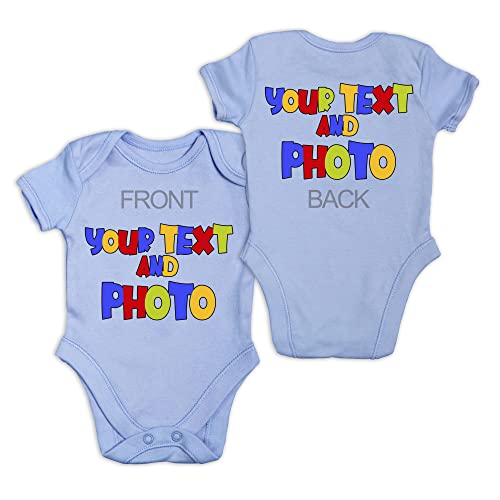 lepni.me Premium Personalisierte Kurzarm Body Baby für Junge Mädchen Neugeborenen | Fügen Sie Ihren eigenen Text Foto oder Säugling Namen auf Kleidung (6-9 Monate Himmelblau Mehrfarben) von lepni.me