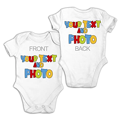 lepni.me Premium Personalisierte Kurzarm Body Baby für Junge Mädchen Neugeborenen | Fügen Sie Ihren eigenen Text Foto oder Säugling Namen auf Kleidung (6-9 Monate Weiß Mehrfarben) von lepni.me