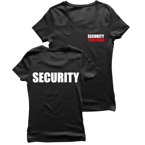 lepni.me Security Tshirt Damen Uniform | Sicherheitsdienst Ausrüstung Sicherheitspersonal Event-Personal Party-Bar-Club-Arbeitskleidung für Bodyguard (XL Schwarz Personalisiert) von lepni.me