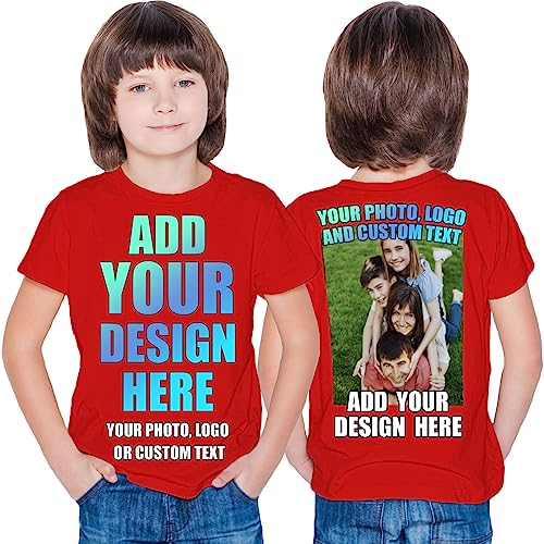 lepni.me T-Shirt für Kinder Benutzerdefinierter 2-seitiger Vorder- und Rückseitendruck Personalisierter Text oder Entwerfen Sie Ihr Eigenes Bild (12-13 Jahre Rot Mehrfarben) von lepni.me