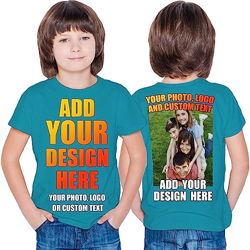 lepni.me T-Shirt für Kinder Benutzerdefinierter 2-seitiger Vorder- und Rückseitendruck Personalisierter Text oder Entwerfen Sie Ihr Eigenes Bild (7-8 Jahre Hellblau Mehrfarben) von lepni.me