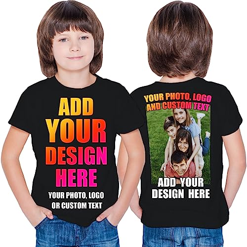 lepni.me T-Shirt für Kinder Benutzerdefinierter 2-seitiger Vorder- und Rückseitendruck Personalisierter Text oder Entwerfen Sie Ihr Eigenes Bild (7-8 Jahre Schwarz Mehrfarben) von lepni.me