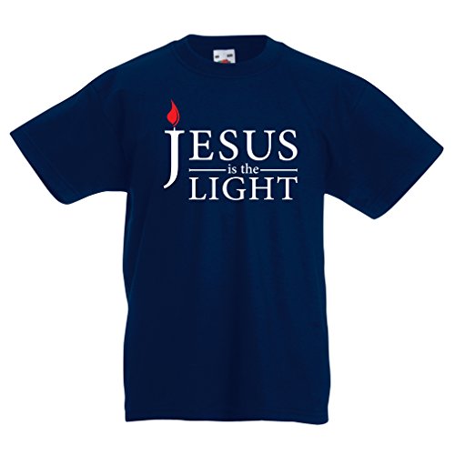 lepni.me T-Shirt für Kinder Jesus Christus ist das Licht, die Liebe Gottes - Ostern - Auferstehung - Geburt Christi - Religiöse christliche Geschenke (7-8 Jahre Dunkelblau Mehrfarben) von lepni.me