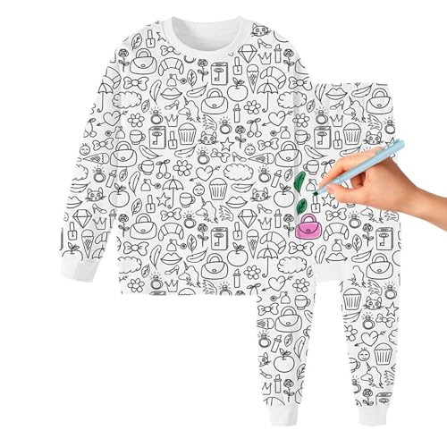 DIY-Pyjamas für Kinder, Pyjama-Malvorlagen für Kinder,Langarm-Pjs mit Oberteil und Hose | Langarm-Oberteil und Hose, Pyjama, Nachtwäsche, Pyjama, Bastelspielzeug für Kinder, Jungen und Mädchen Leryveo von leryveo