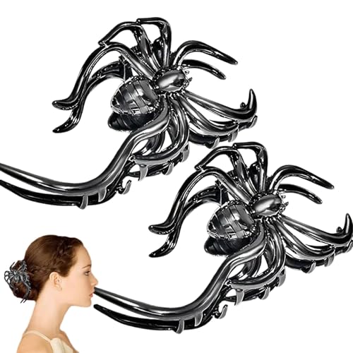 Leryveo Halloween Spinnen Haarspangen,Spinnen Haarklammer - Silberfarbene Haarspangen in Spinnenform | Rutschfeste Halloween-Haarspangen für Cosplay-Kostüm-Party-Haar-Accessoires für Frauen und von leryveo