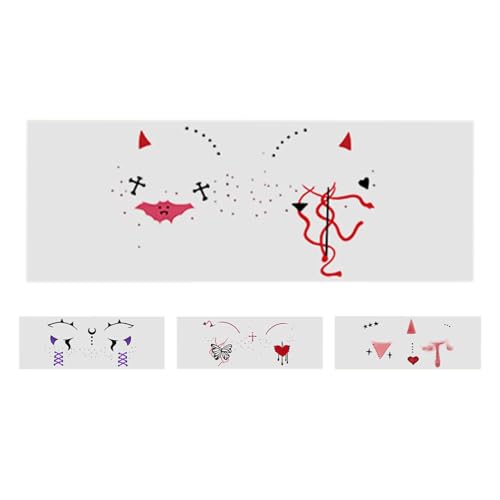 Leryveo Kostümaufkleber,Halloween Temporäre Aufkleber | Kreativer temporärer Make-up-Gesichtsaufkleber,4 x wasserfeste Halloween-Gesichtsaufkleber, Geister-Kunstblutflecken-Gesichtsdekoration für von leryveo