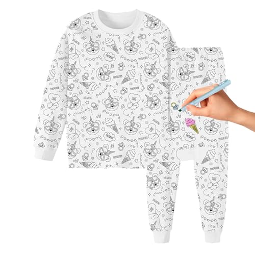 leryveo DIY-Pyjamas für Kinder, Pyjama-Malvorlagen für Kinder,Sketch Buntes Kinder-Pyjama-Set - Färben Sie Ihr eigenes langärmliges Pyjama-Oberteil und Ihre eigene Hose. DIY-Kinderbastelarbeiten von leryveo