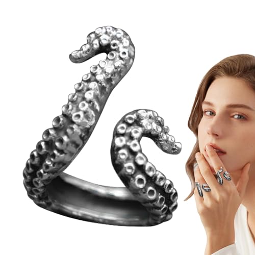 leryveo Oktopus-Ringe für Damen, Oktopus-Ring Herren,Verstellbarer Piratenring - Unisex Damen Böse Ringe Gothic Vintage Häkelring Oktopus Öffnungsring für Damen Herren von leryveo