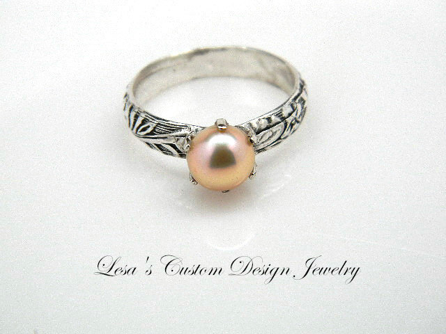 Art Deco Sterling Silber Rosa Perle Ring von lesascustomdesign