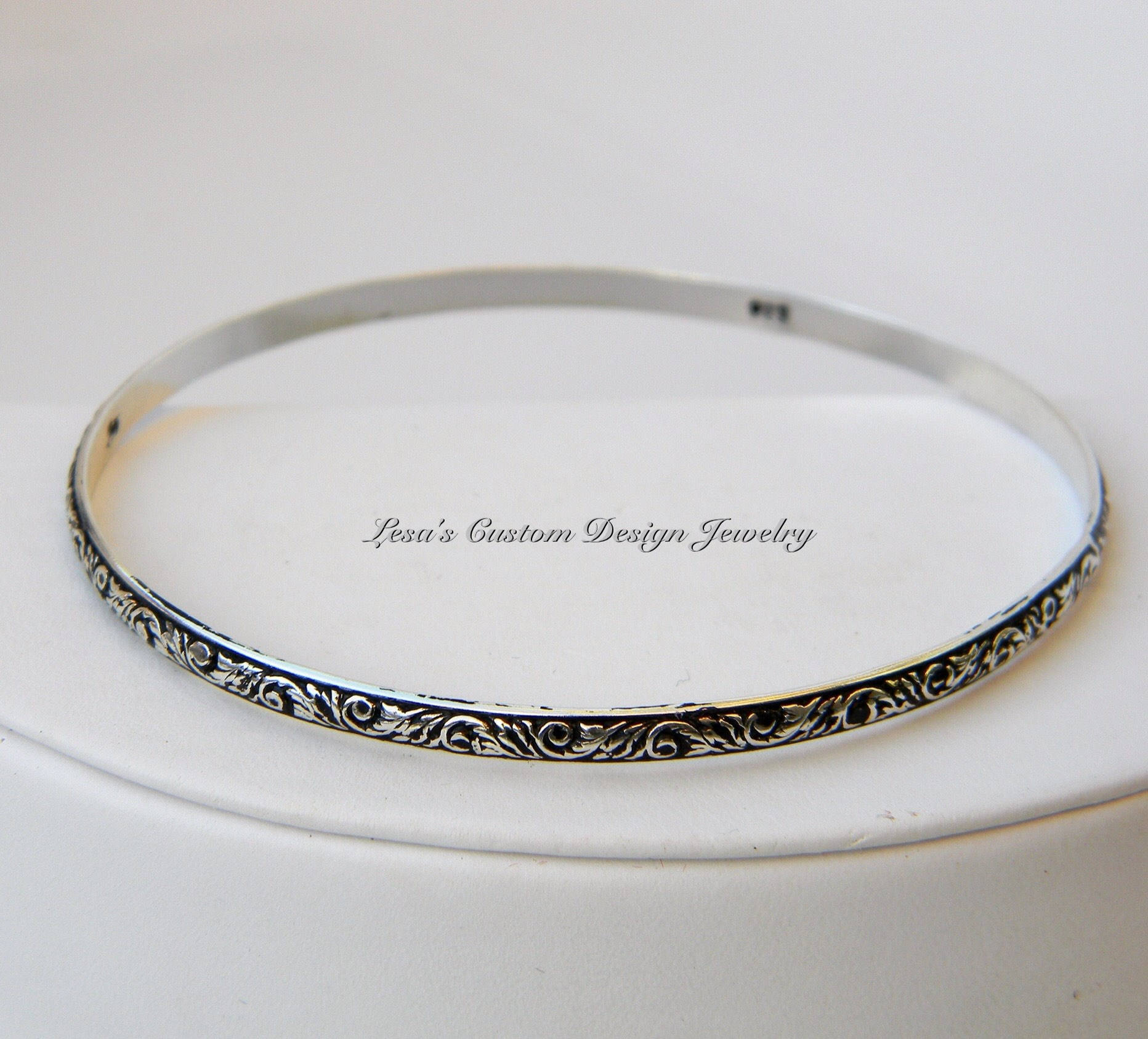 Scroll Blatt Gemustert Sterling Silber Armreif von lesascustomdesign