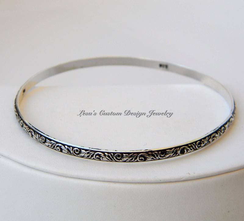 Scroll Blatt Gemustert Sterling Silber Armreif Scroll Blatt Gemustert Sterling Silber Armreif von lesascustomdesign