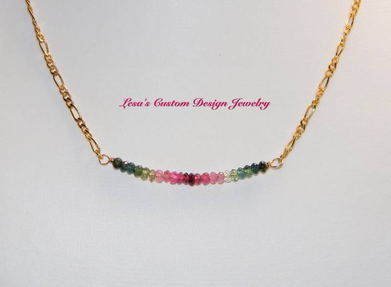 Wassermelonen Turmalin Perlen Bar Gefüllte Goldkette Halskette Wassermelonen Turmalin Perlen Bar Gefüllte Goldkette Halskette von lesascustomdesign