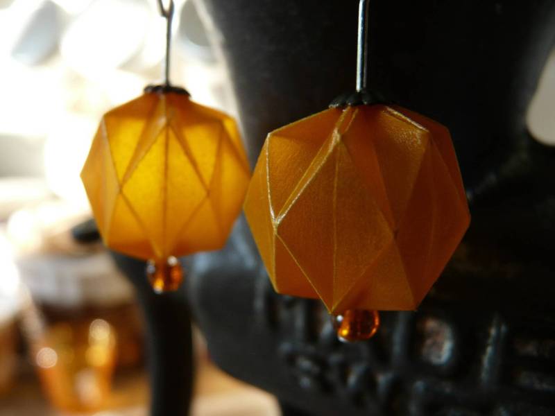 Origami Ohrringe Kugeln Orange Transparentpapier von lesbijouxdechantal