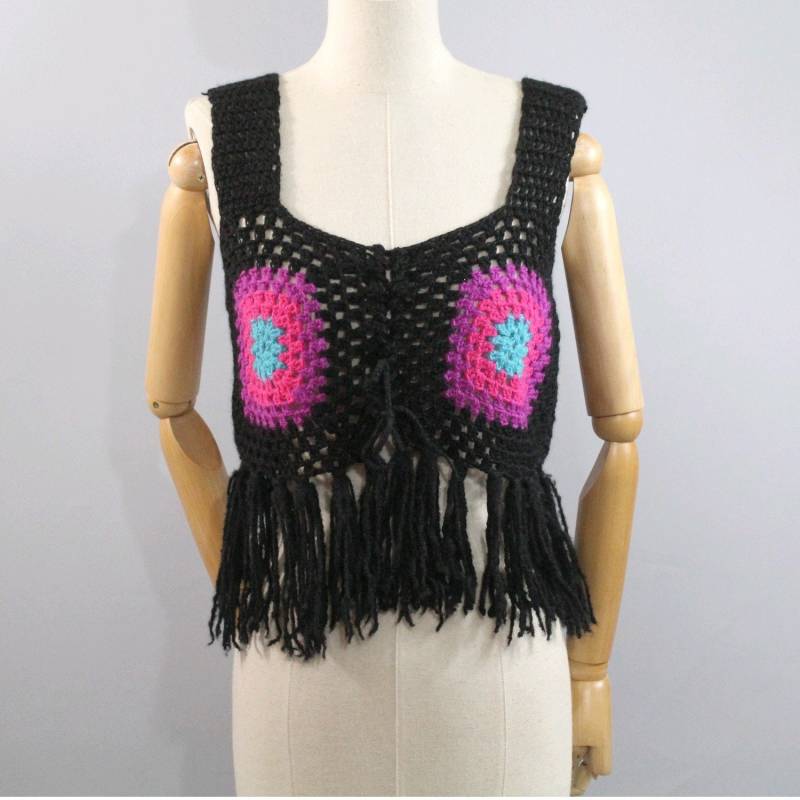 1970Er Gehäkelte Wolle Fransen Weste Top/Hippie Häkeltop 70Er Funky 1970Er Gehäkelte Wolle Fransen Weste Top/Hippie Häkeltop 70Er Funky von lesclodettes
