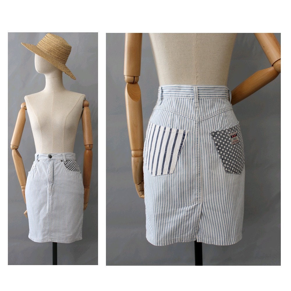 1990Er Blondie Streifen Jeansrock Patchwork/90Er 1990Er Blondie Streifen Jeansrock Patchwork/90Er von lesclodettes