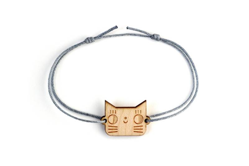Armband Chat - 25 Couleurs Chaton Longueur Réglable Bois D'érable Gravé Au Laser Bijou Unisexe Mixte Personalisierbar von lesfollesmarquises